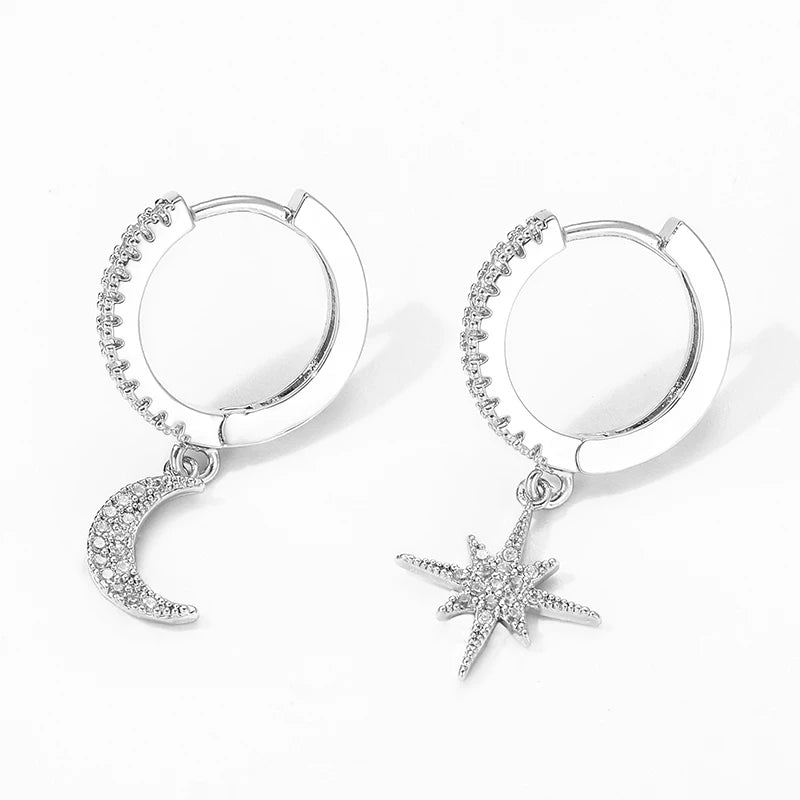 925 Silver Star and Moon Earring