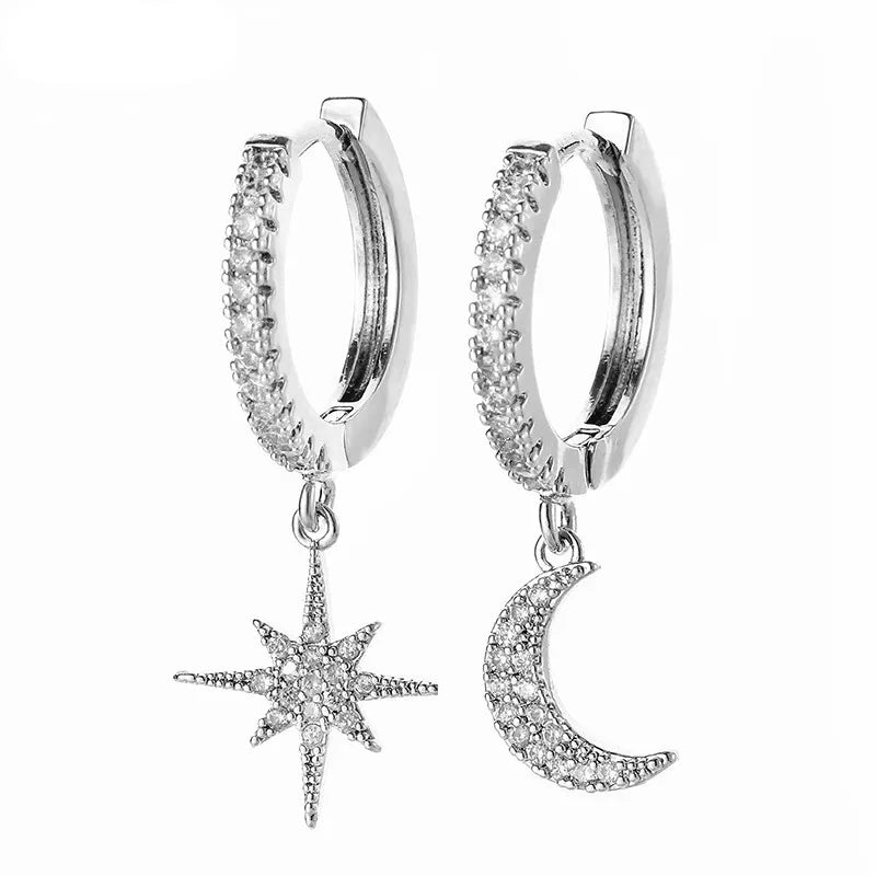 925 Silver Star and Moon Earring