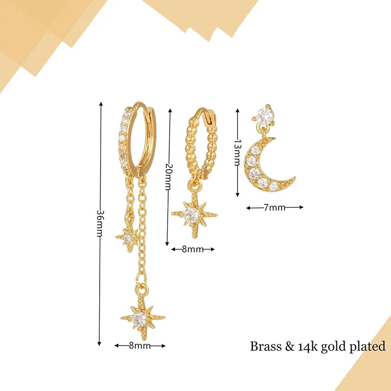 3/6Pcs Earring Set 14K Gold Silver Plated