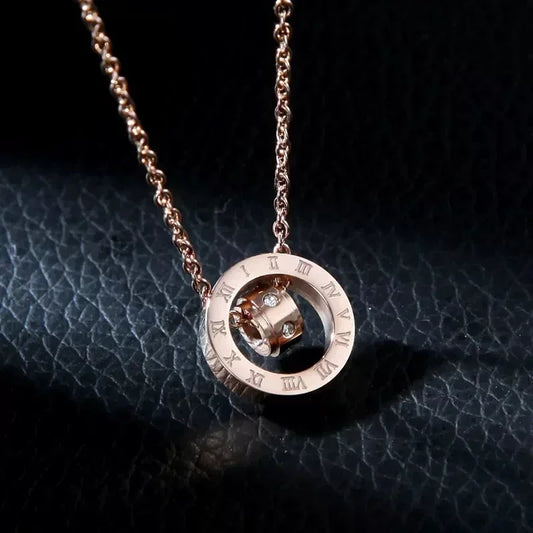 Luxury Elegant Crystal Circle Choke Stainless Steel Gold Silver Color Pendant Necklace 